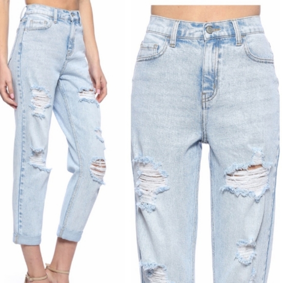 Cello Denim - Cello High Rise Distressed Mom Jeans